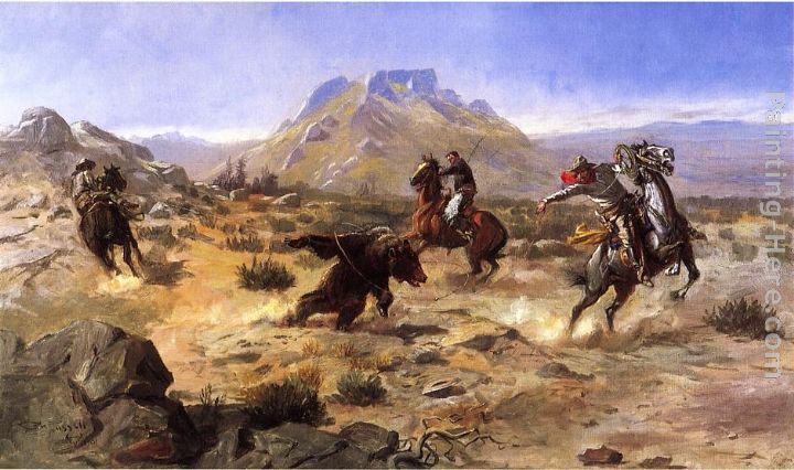 Capturing the Grizzly painting - Charles Marion Russell Capturing the Grizzly art painting